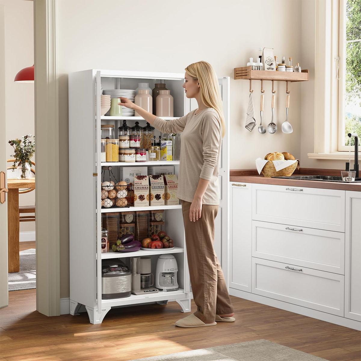 White Kitchen Pantry Storage Cabinet 61" J9372