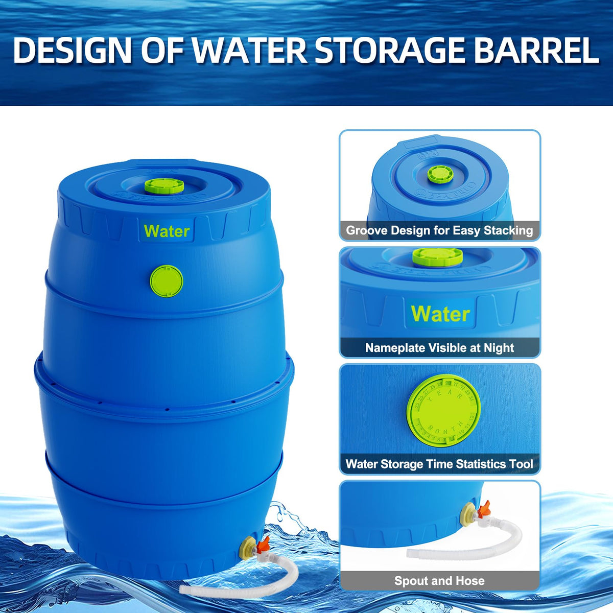 50 Gallon Blue BPA-Free Water Storage Barrel with Spigot X819609