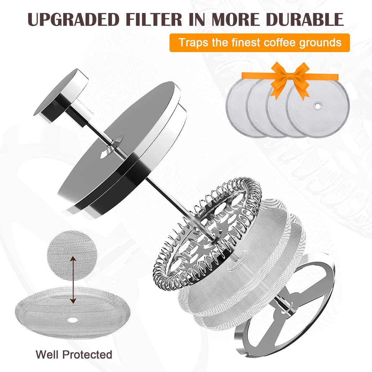 Double Insulated 304 Stainless Steel French Press Coffee Maker 1000ml Q6783