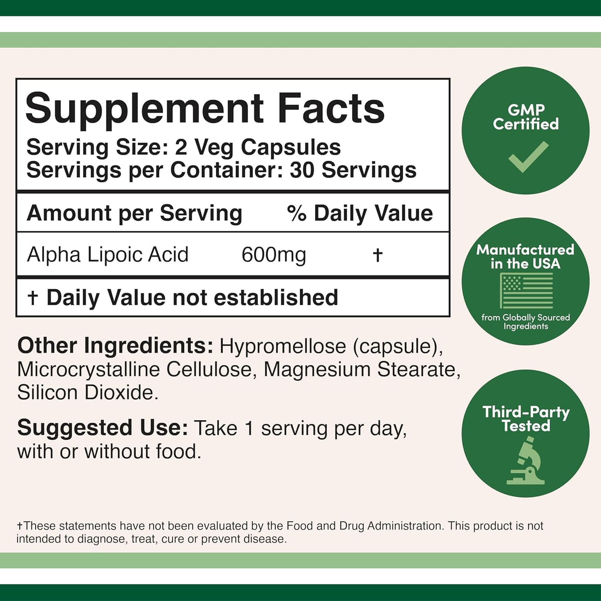 Alpha Lipoic Acid 600mg 60 Capsules Z70146