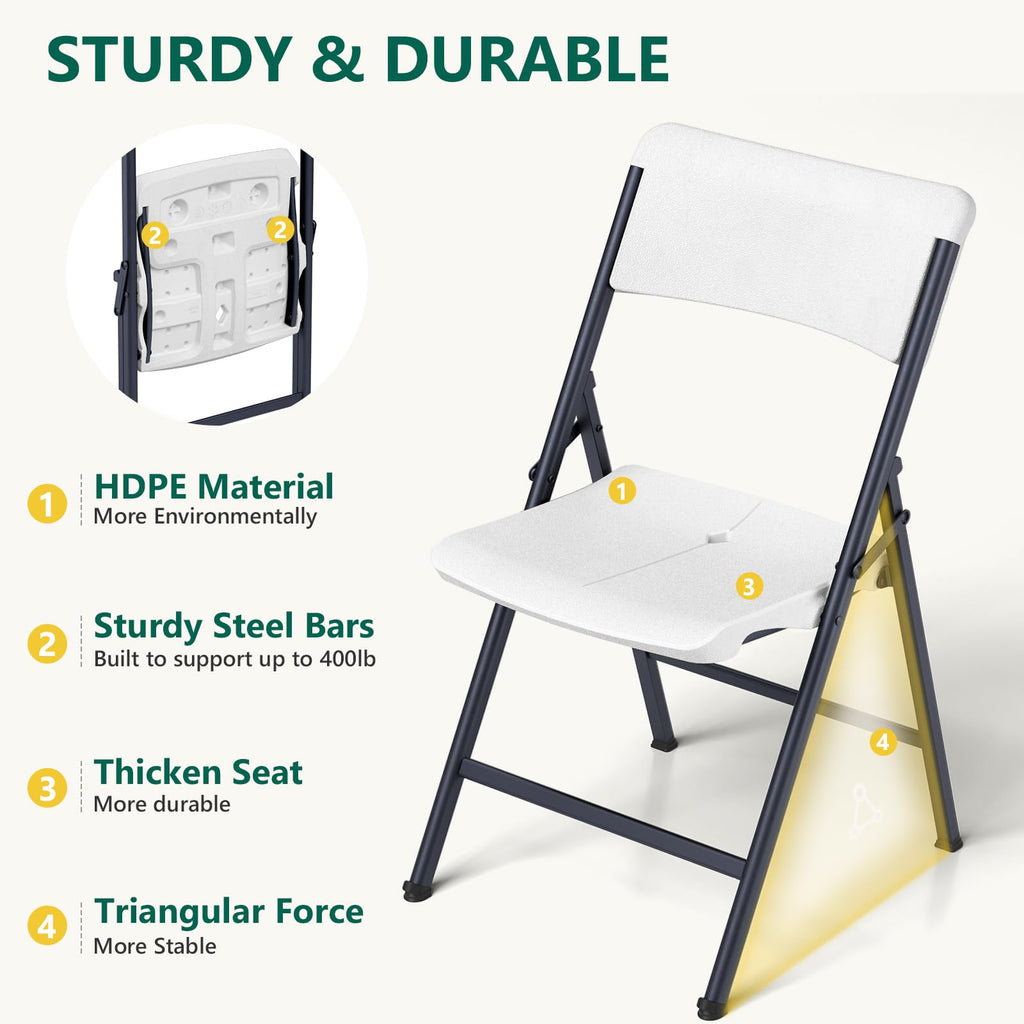 White 4 Pack Plastic Folding Chairs with Metal Frame U335697