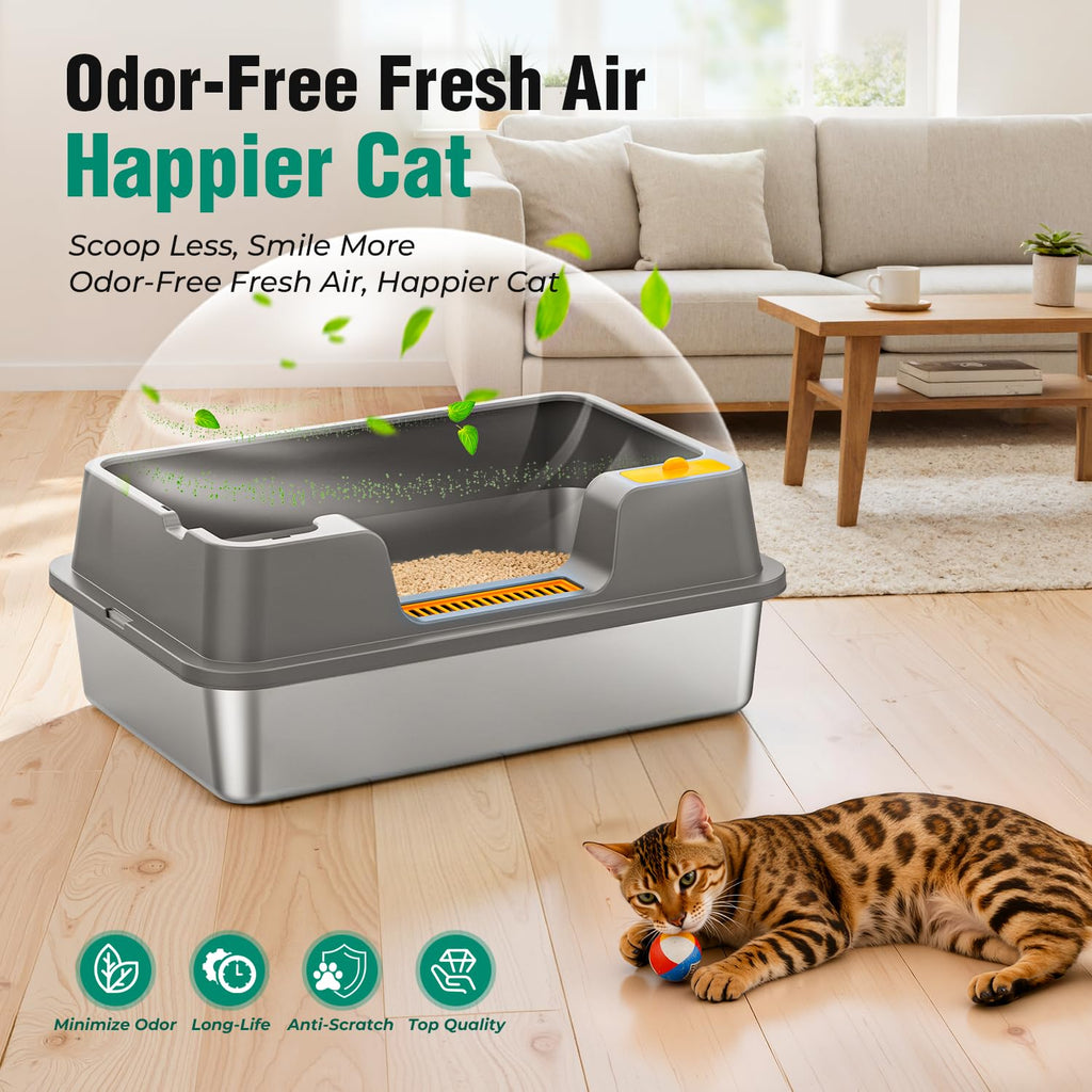 Extra Large Stainless Steel Litter Box with High Sides C253