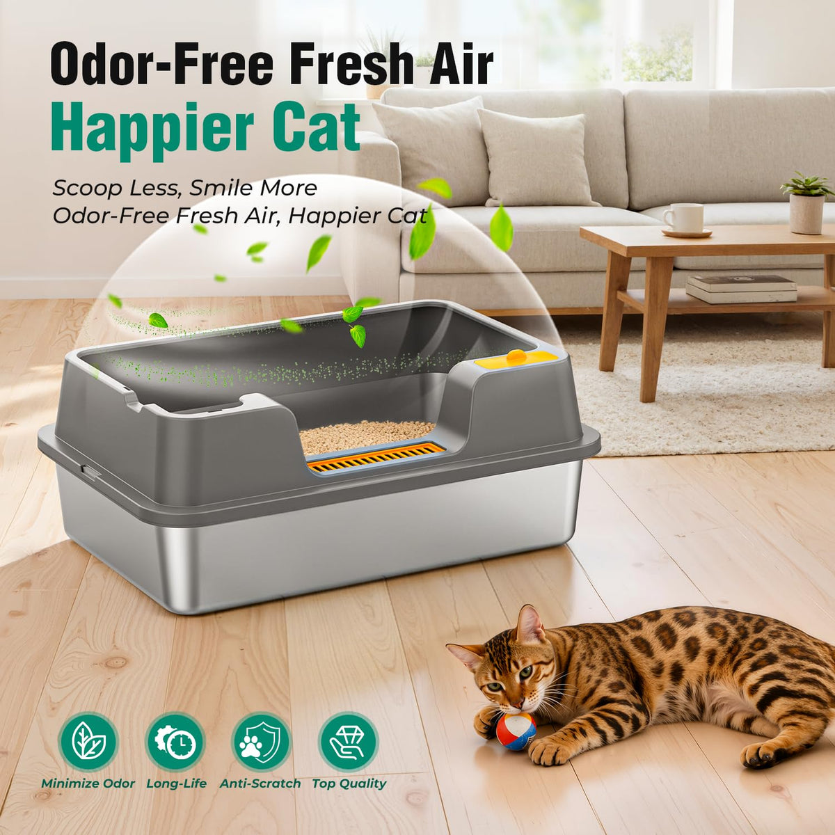 Extra Large Stainless Steel Litter Box with High Sides C253