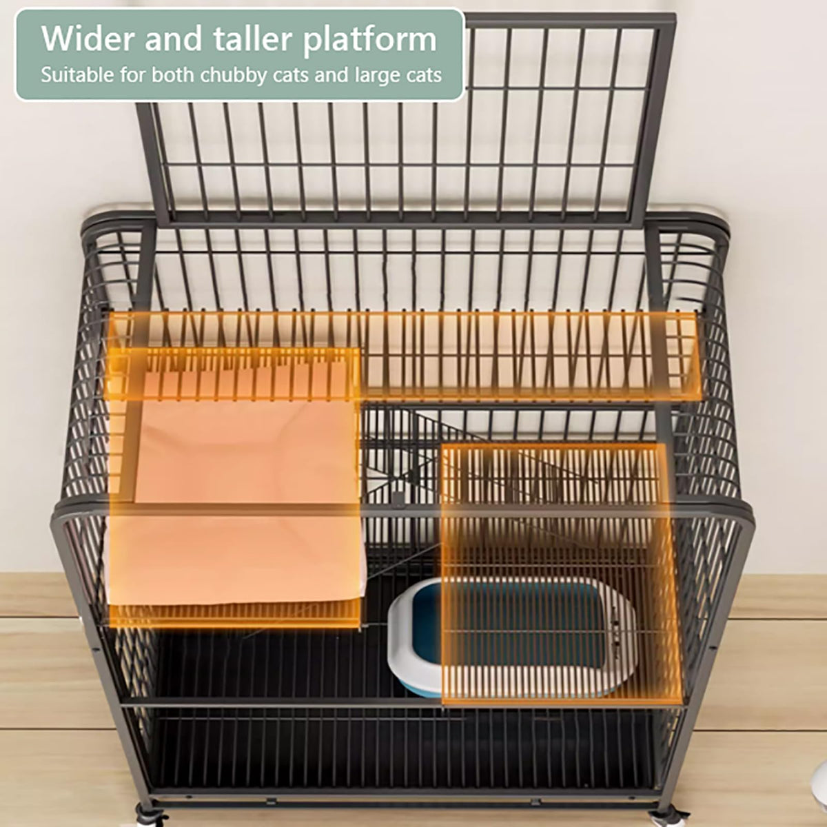 Black Metal Cat Cage with Locking Wheels K972