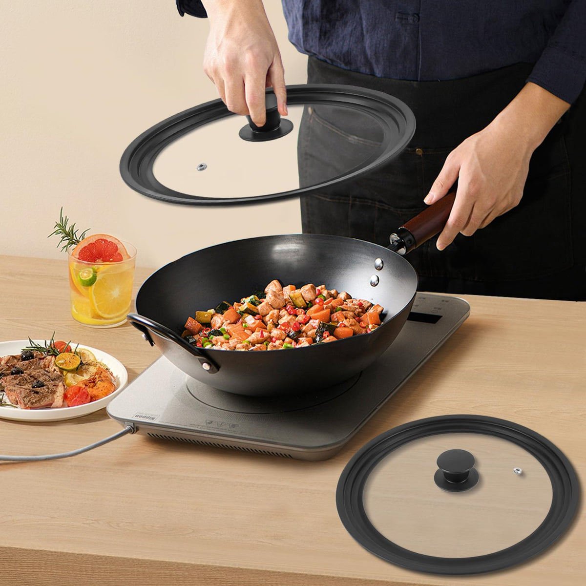 2 Pack Silicone Tempered Glass Universal Lid for Pots Pans and Skillets H86313