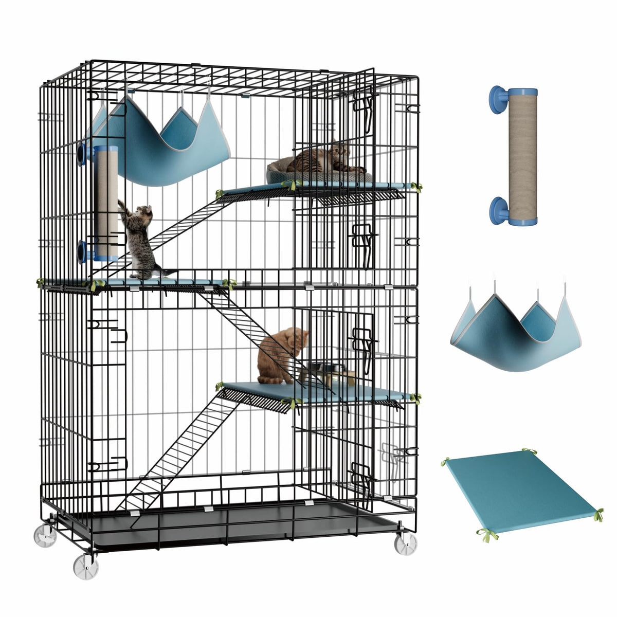 4-Tier Cat Cage with Cushions Hammock Scratching Post L73110