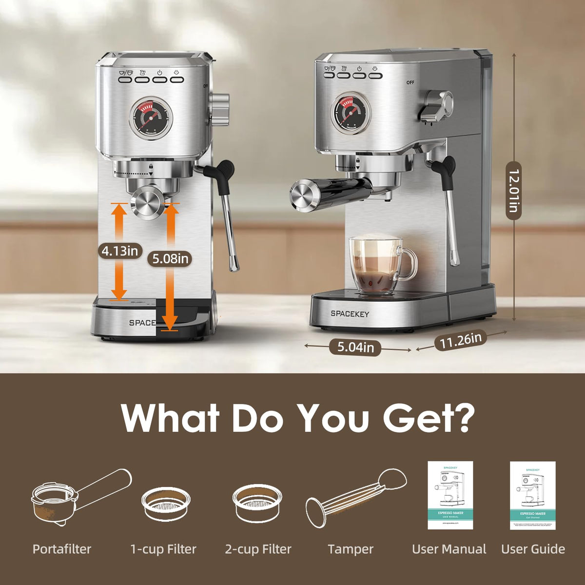 20 Bar Stainless Steel Espresso Machine with Milk Frother W48165
