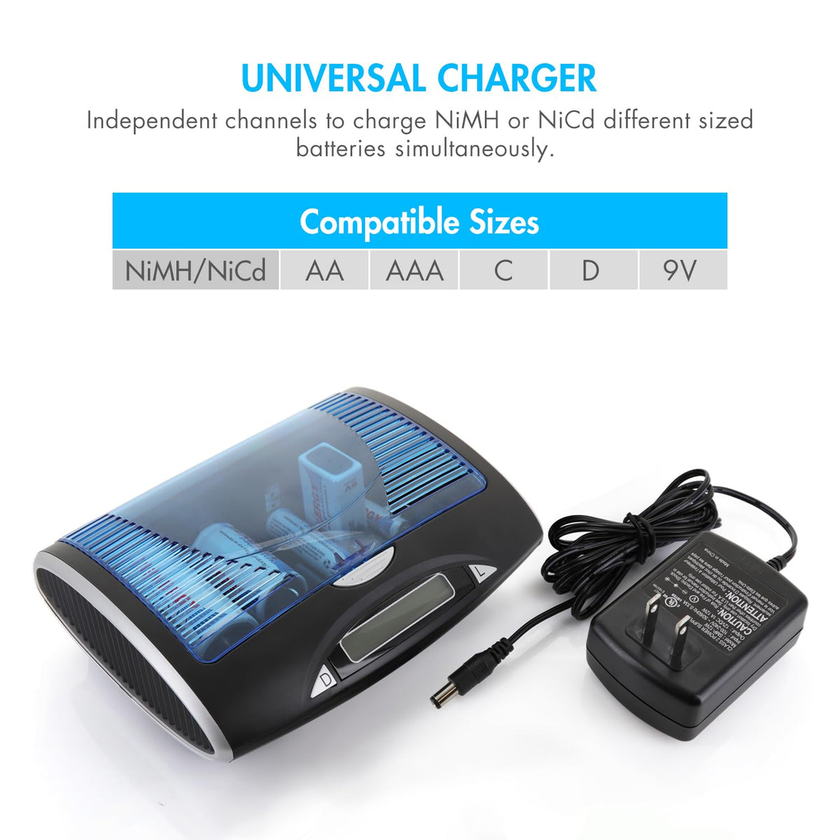Rechargeable C Batteries and LCD Smart Battery Charger, 4 Pack L22419
