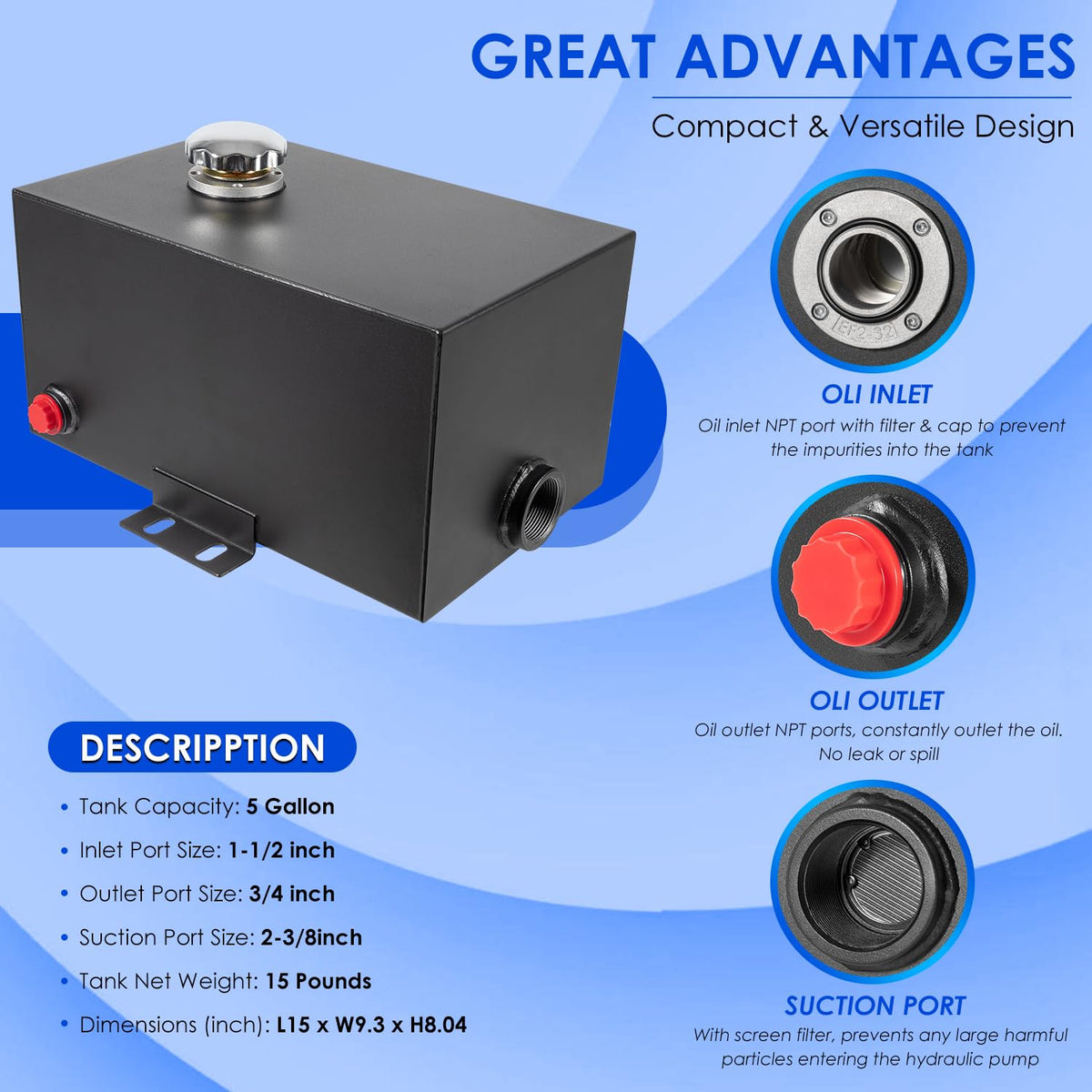 5 Gallon 14 Gauge Steel Hydraulic Fluid Reservoir Tank I672768