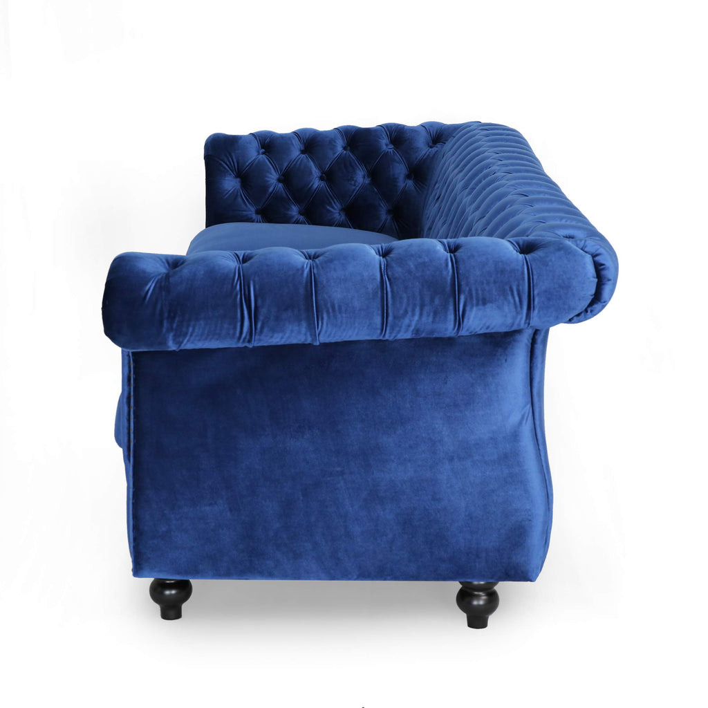 Navy Blue Velvet Sofa with Scroll Arms B877969