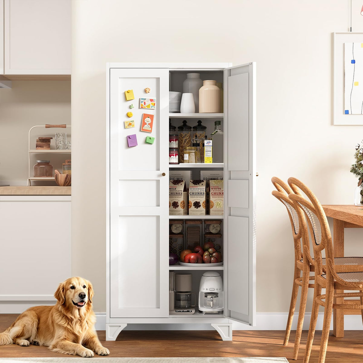 White Kitchen Pantry Storage Cabinet 61" J9372