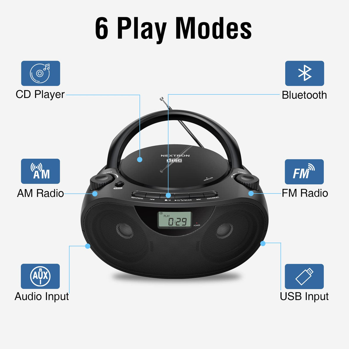 Portable CD Player Boombox with Bluetooth J363