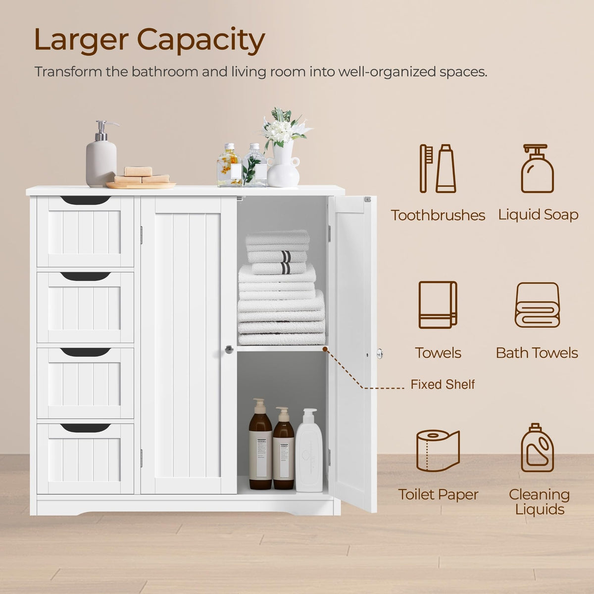 White 4 Drawer 2 Door Bathroom Storage Cabinet W311089