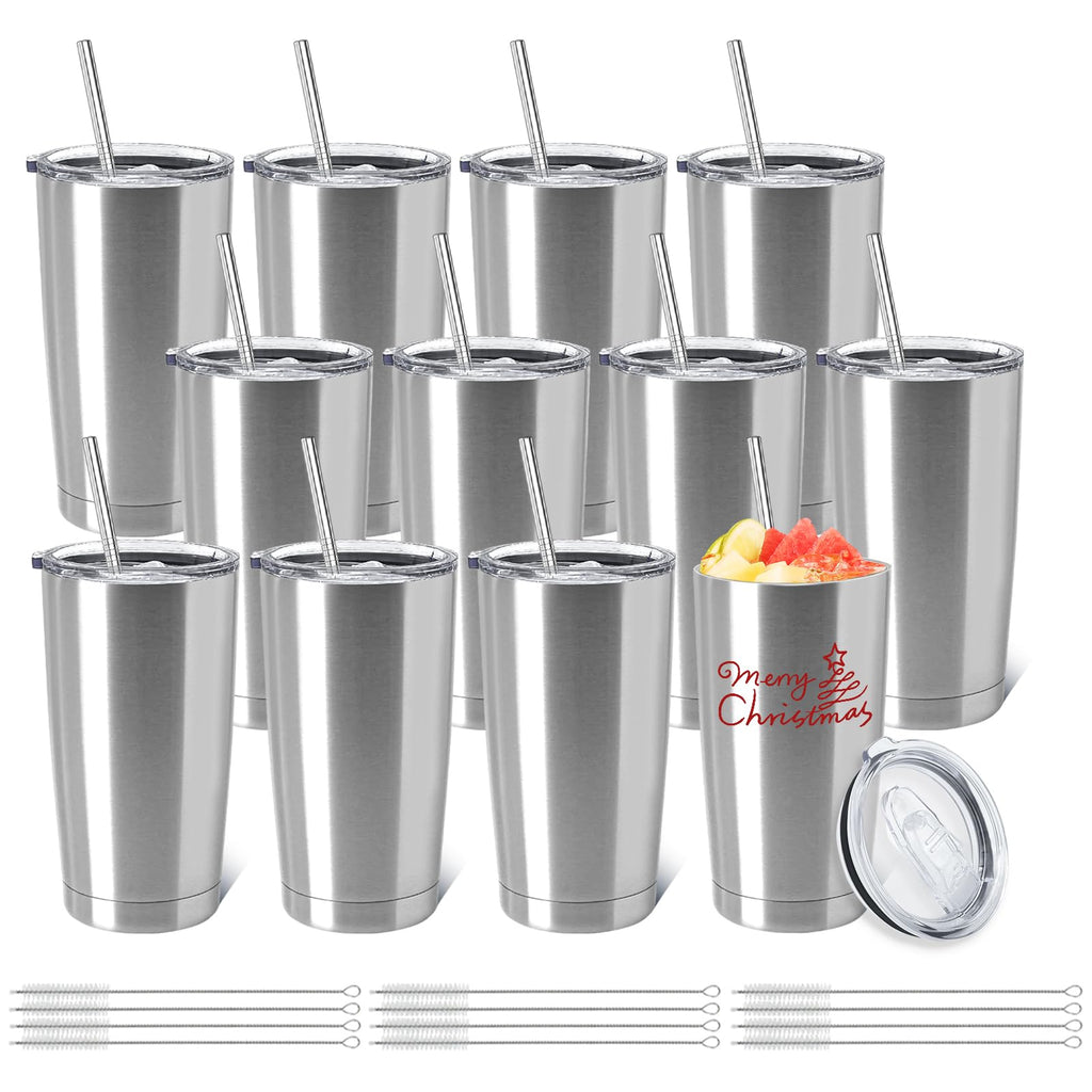 12 Pack Insulated Stainless Steel Tumbler with Lid and Straw J91935