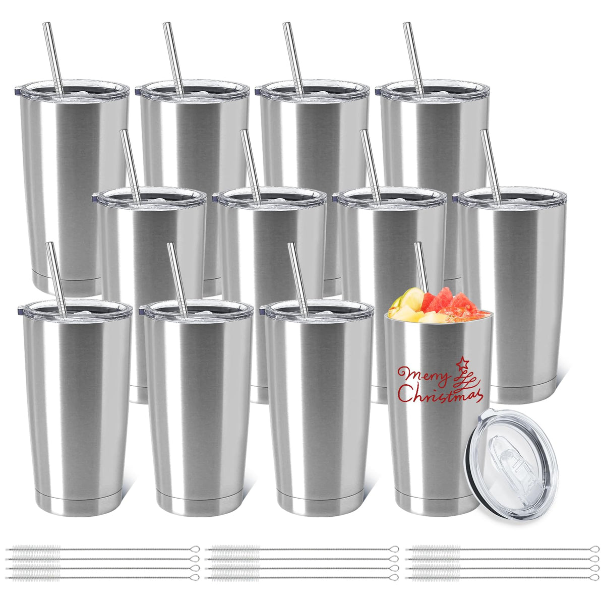12 Pack Insulated Stainless Steel Tumbler with Lid and Straw J91935