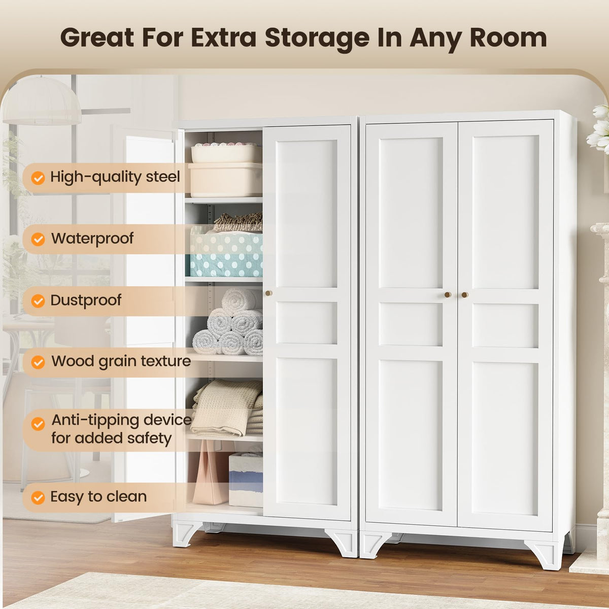 White Kitchen Pantry Storage Cabinet 61" J9372
