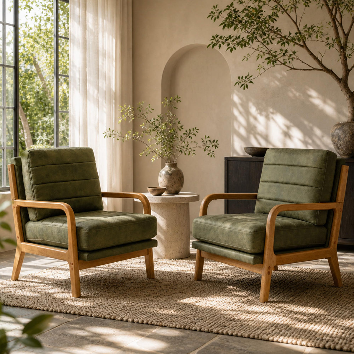 Mid-Century Modern Accent Chair Set of 2 Green B681