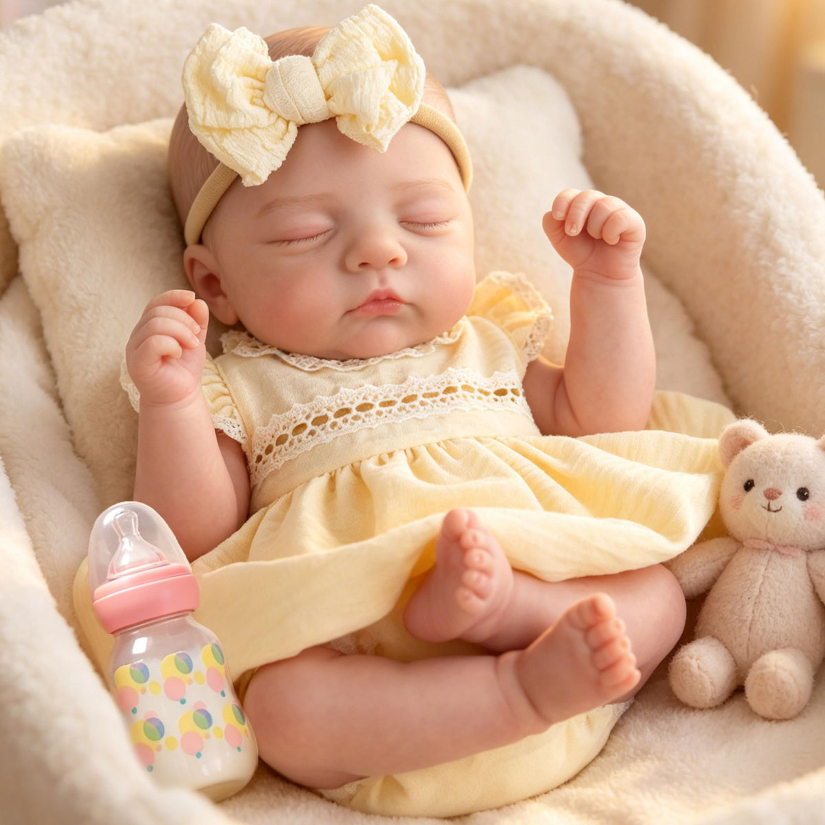20" Realistic Sleeping Newborn Girl Doll with Weighted Body and Feeding Set B22008
