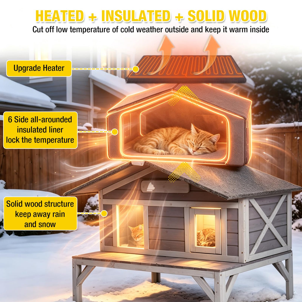 Outdoor Heated Cat House with Insulated Liner J683