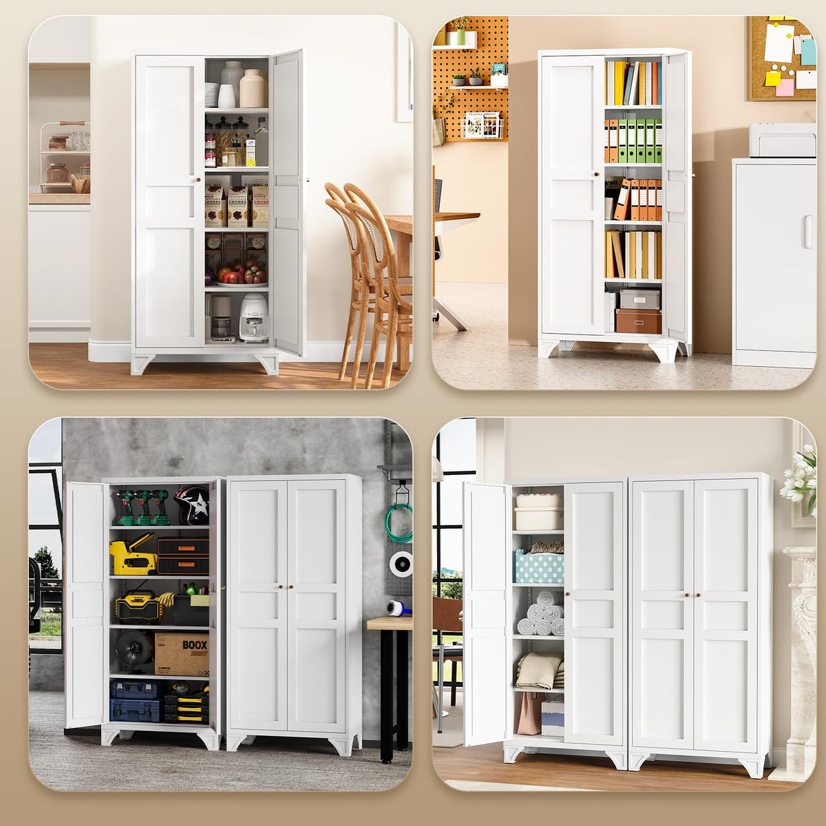 White Kitchen Pantry Storage Cabinet 61" J9372