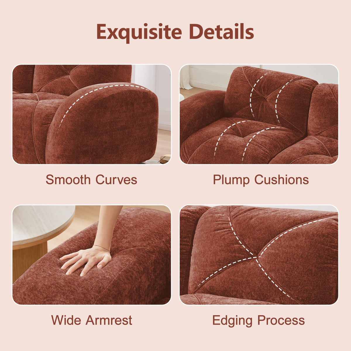 L-Shaped Orange Velvet Tufted Sofa with Ottoman G129297