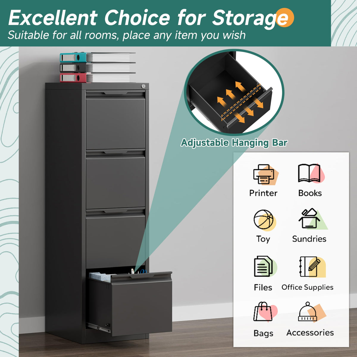 4 Drawer Metal File Cabinet with Lock R85780