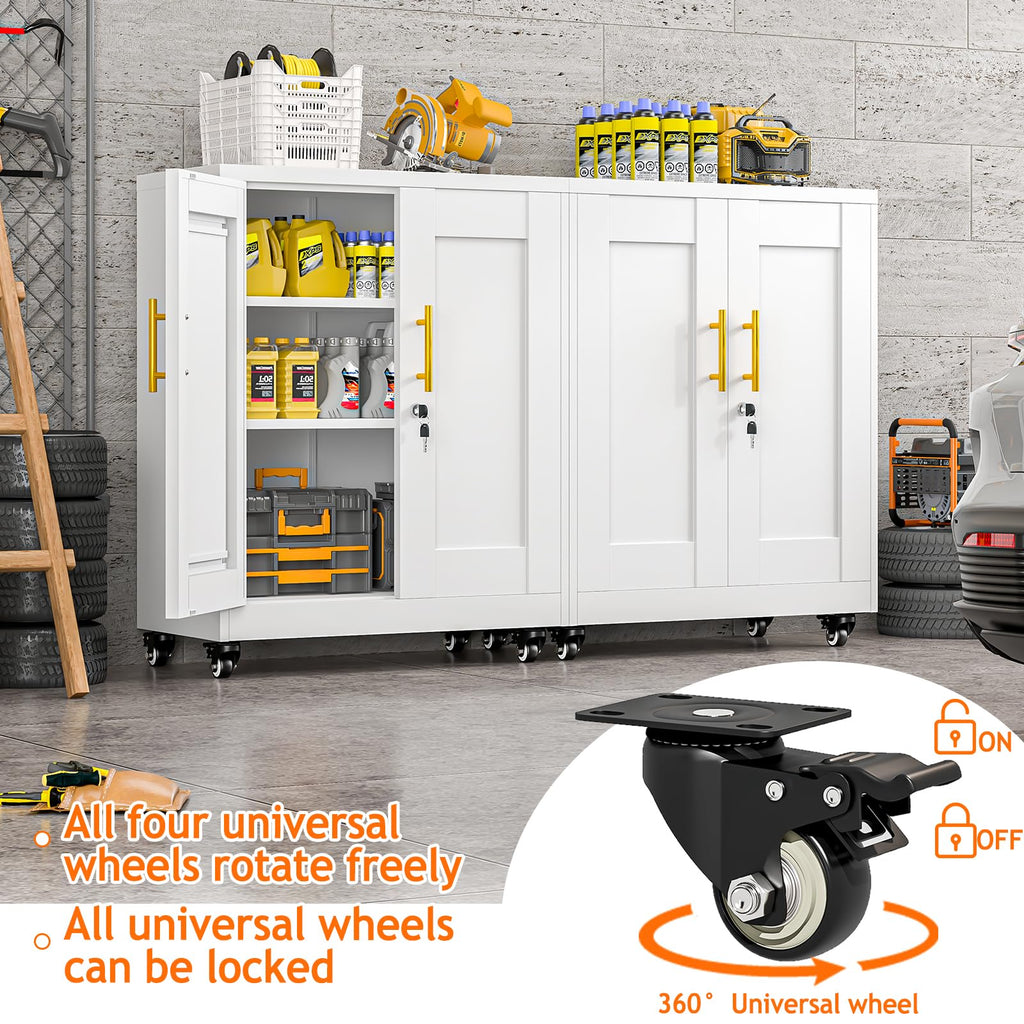 White Metal Storage Cabinet with Wheels H6684