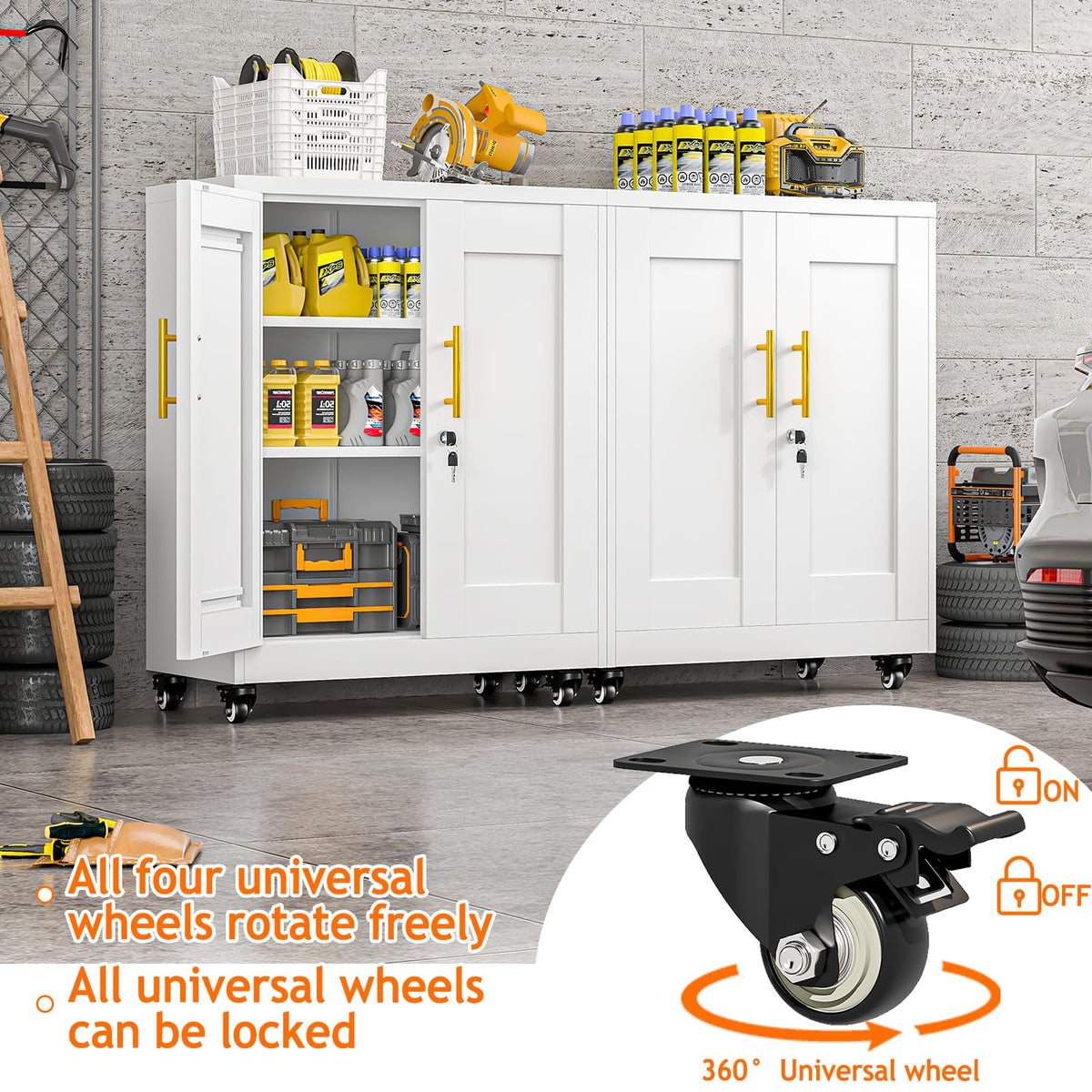 White Metal Storage Cabinet with Wheels H6684