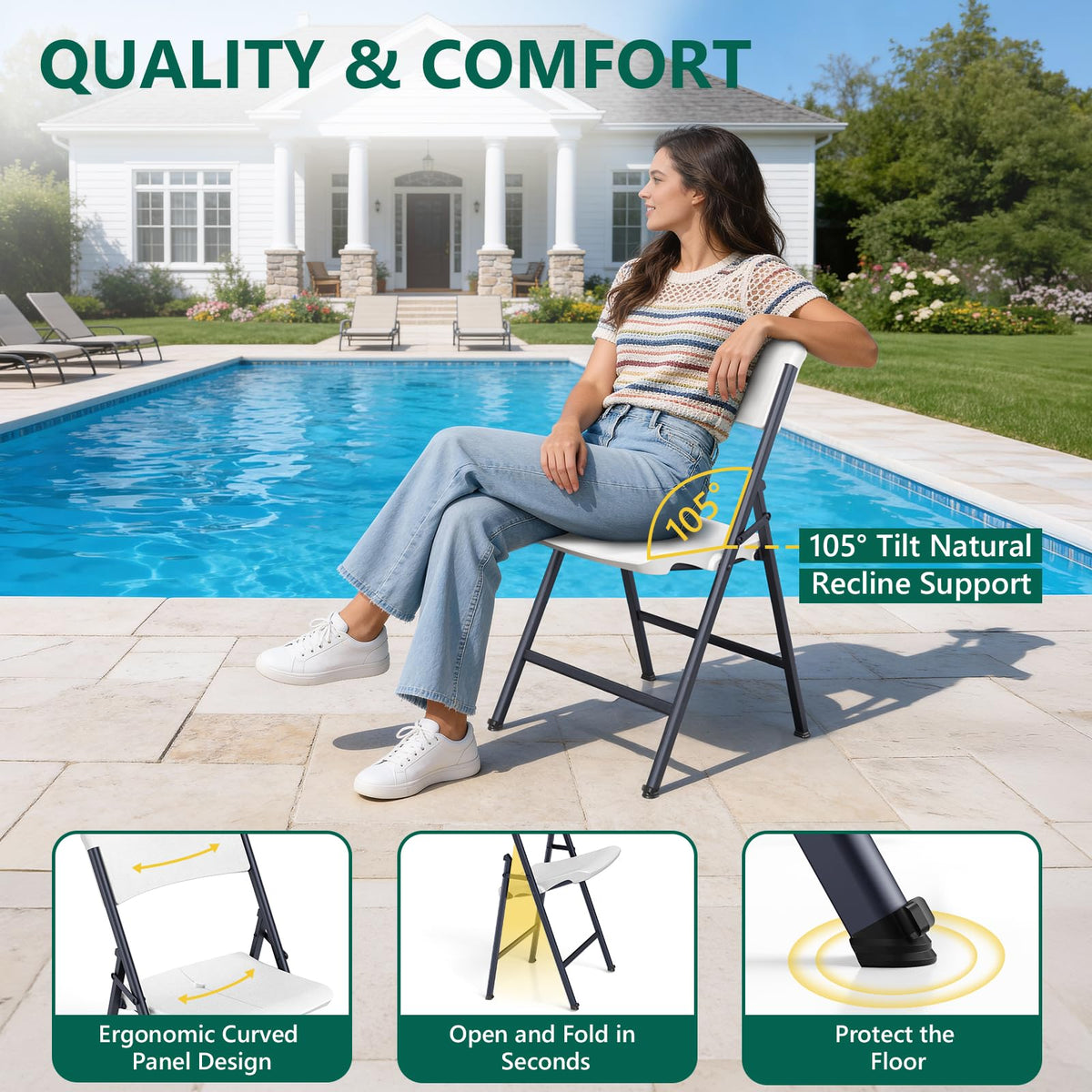 White 4 Pack Plastic Folding Chairs with Metal Frame U335697