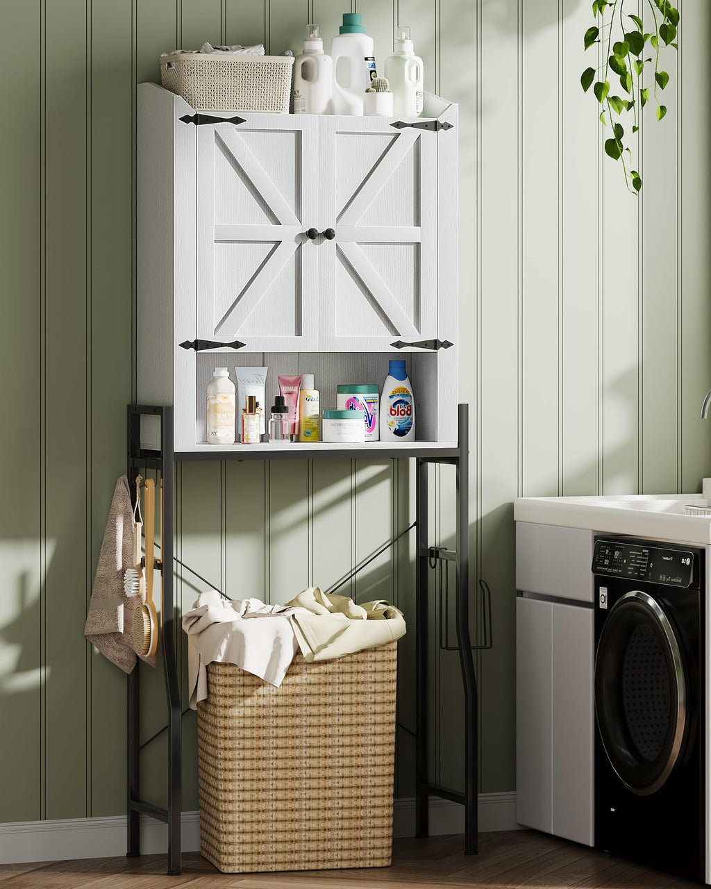 Over The Toilet Storage Cabinet with 2-Door & Metal Stand, White N524