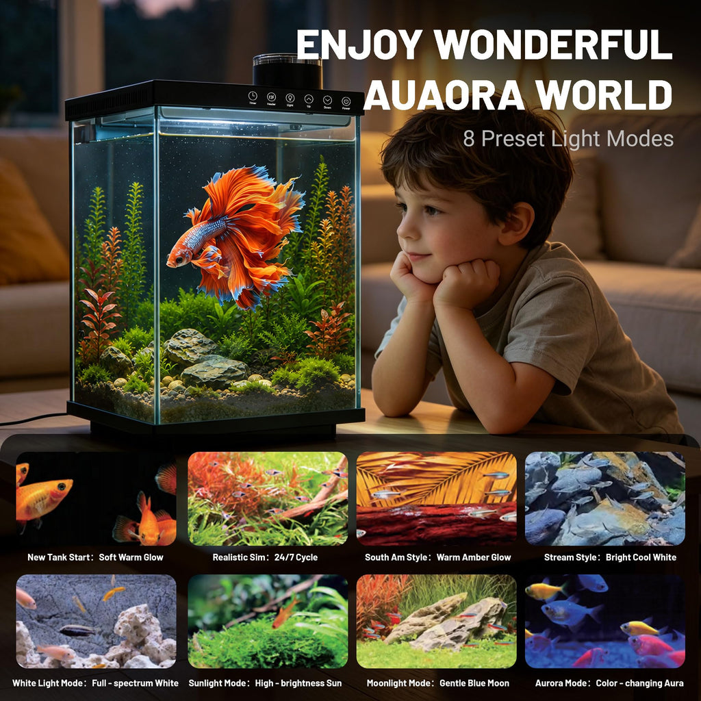 4 Gallon Ultra-Clear Glass Aquarium Kit with Auto Feeder W7192