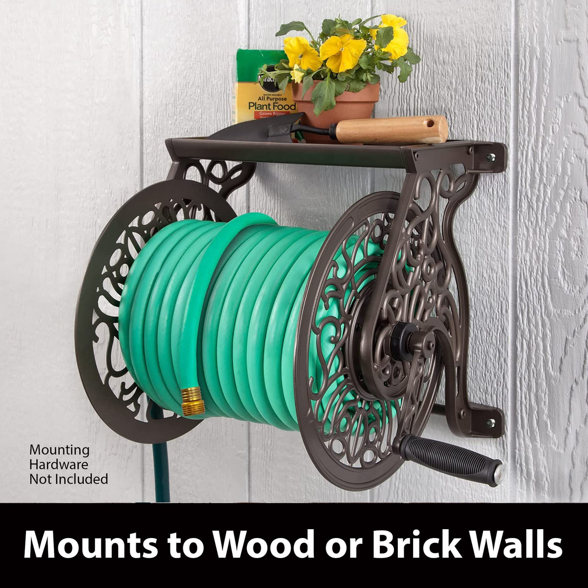 Cast Aluminum Wall Mount Hose Reel, Holds 125-Feet of 5/8-Inch Hose - Bronze L5809