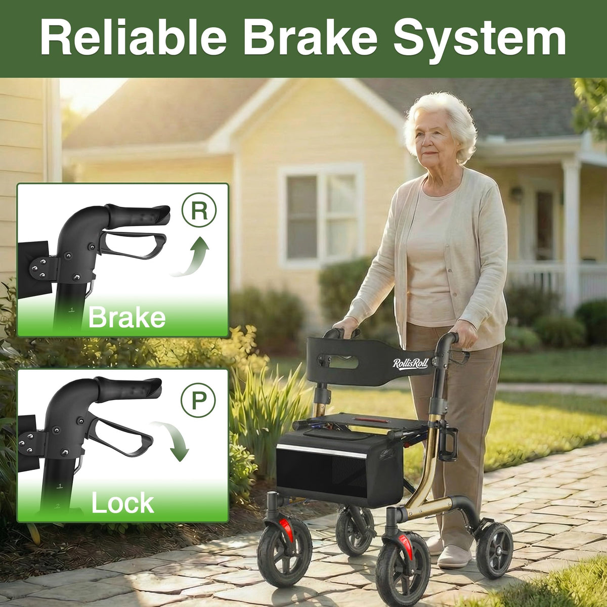 Foldable Aluminum Rollator Walker with Seat and 10" Wheels E3062