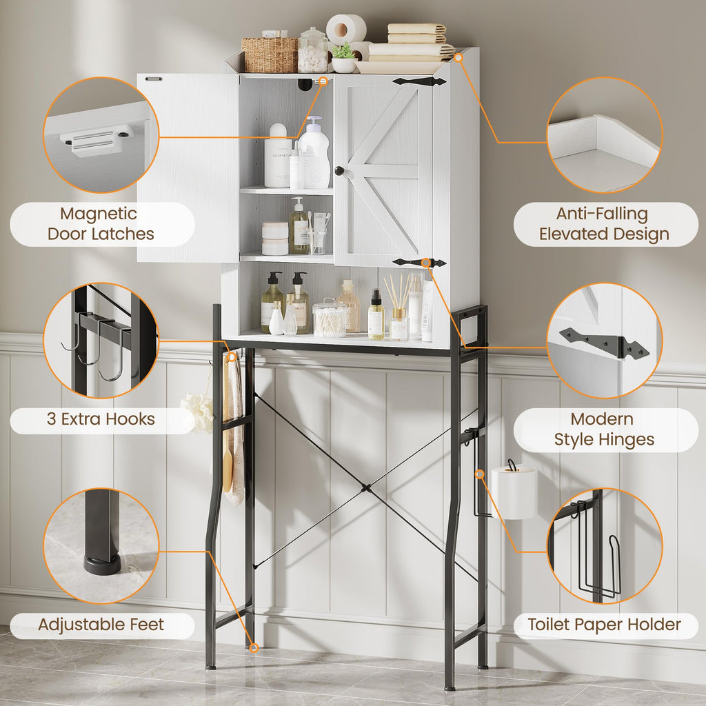 Over The Toilet Storage Cabinet with 2-Door & Metal Stand, White N524