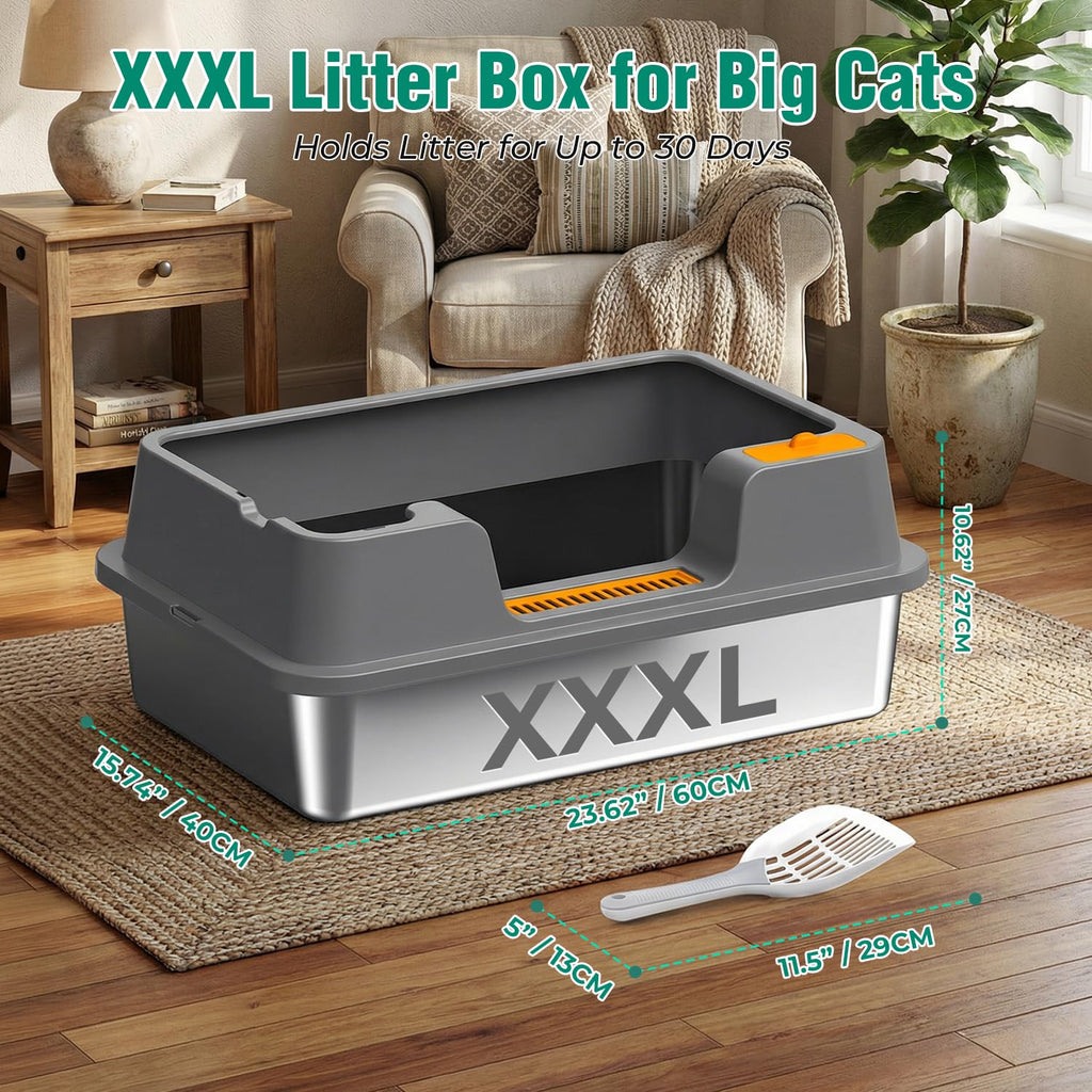 Extra Large Stainless Steel Litter Box with High Sides C253