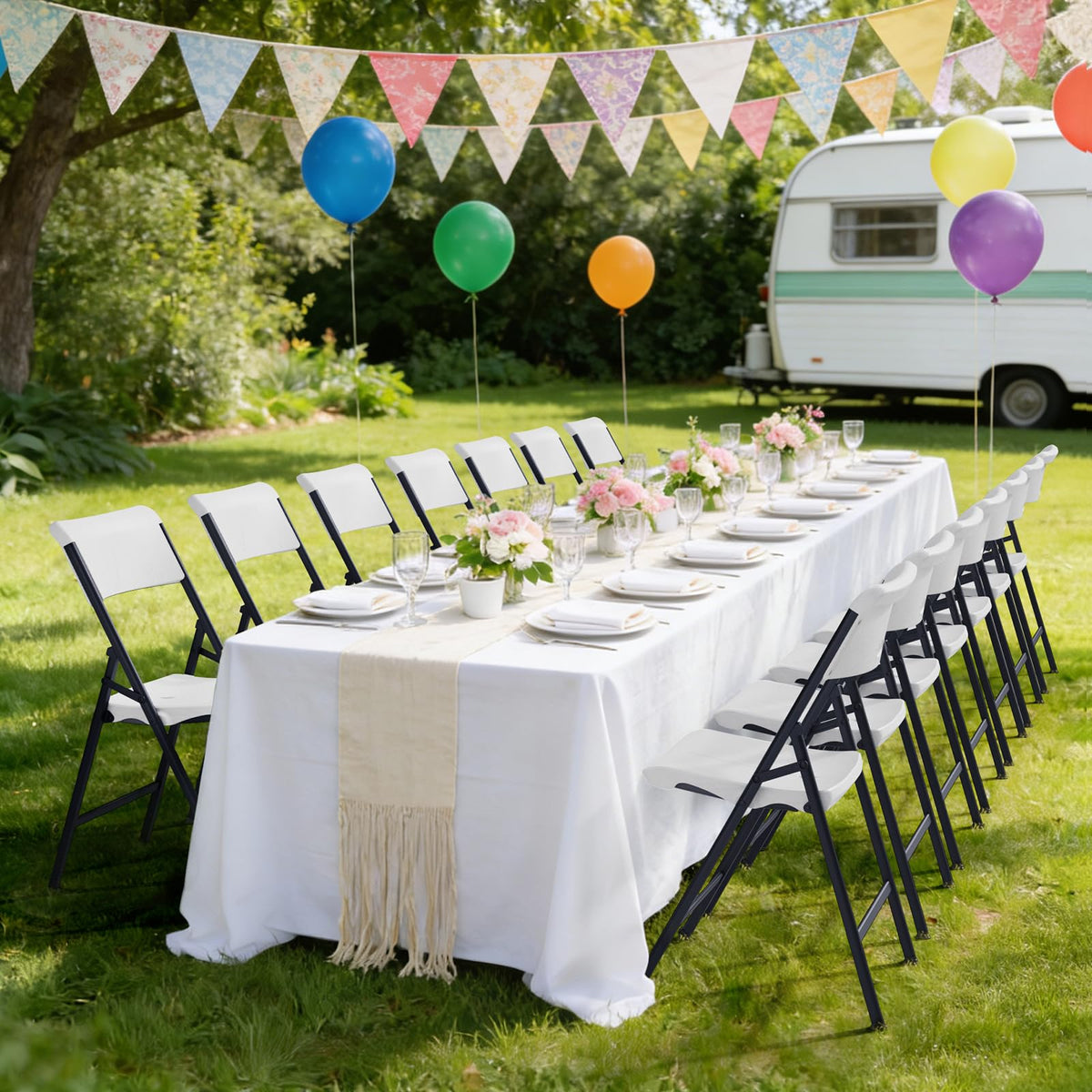 White 4 Pack Plastic Folding Chairs with Metal Frame U335697
