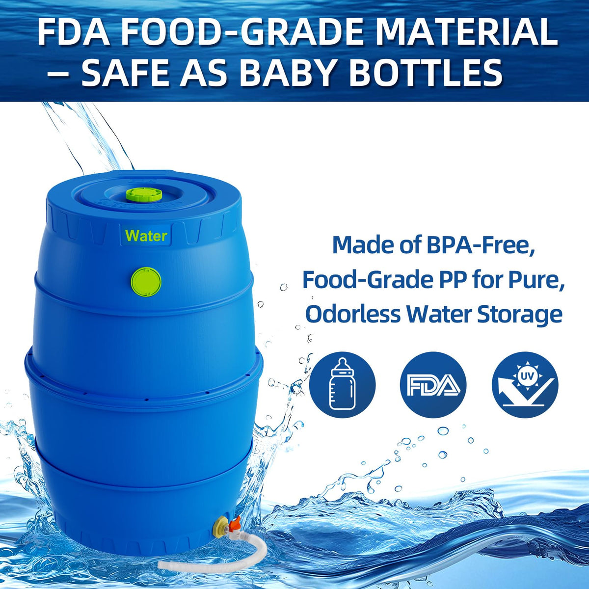 50 Gallon Blue BPA-Free Water Storage Barrel with Spigot X819609
