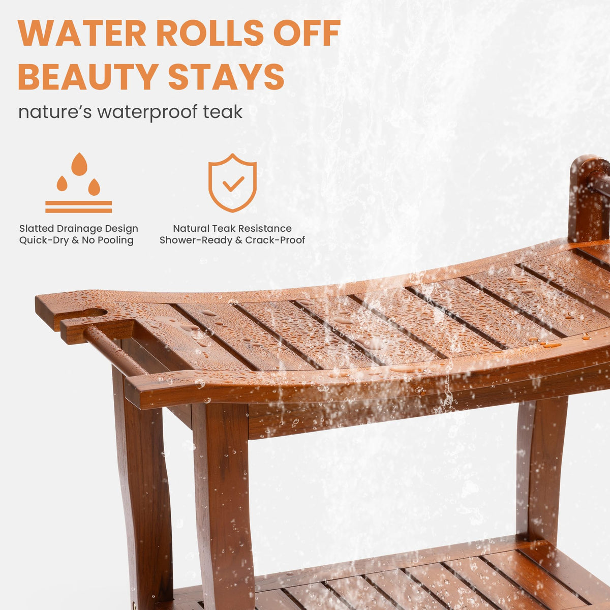 Teak Shower Bench with Shelf D48049
