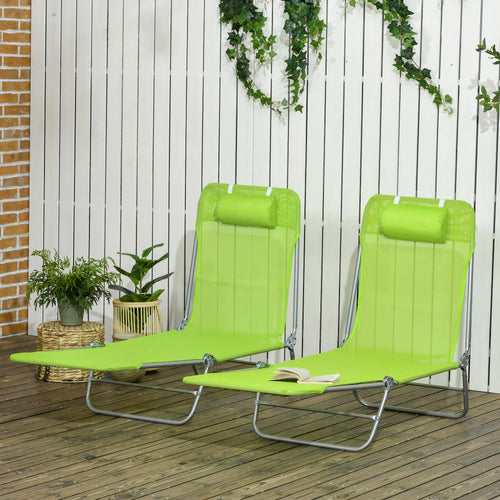2 Piece Folding Chaise Lounge Chairs Reclining Back Green O5054