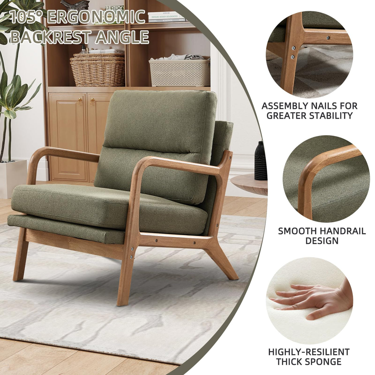 Mid Century Modern Linen Accent Chair Set of 2 H8116
