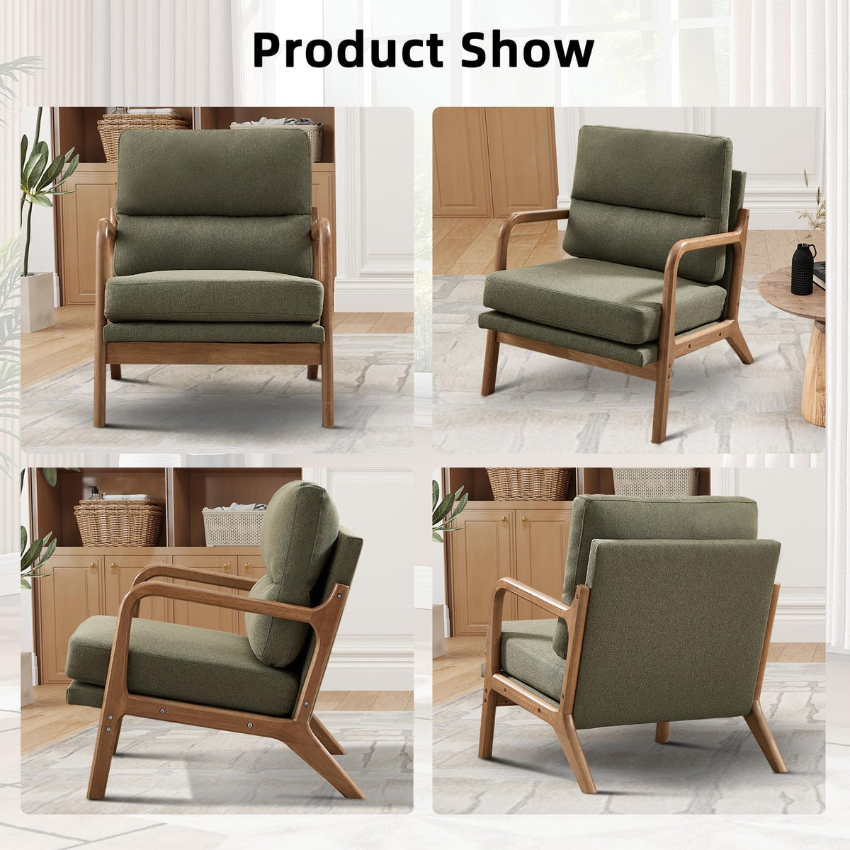 Mid Century Modern Linen Accent Chair Set of 2 H8116