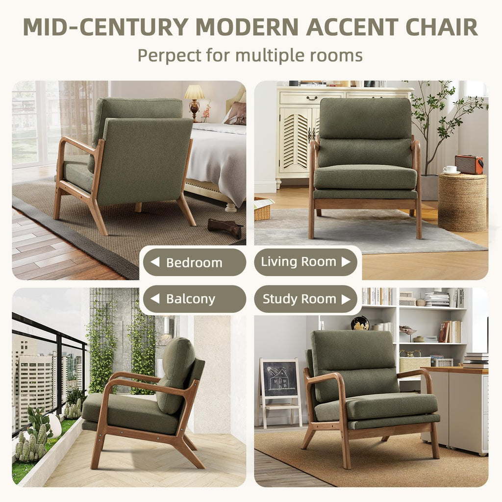 Mid Century Modern Linen Accent Chair Set of 2 H8116