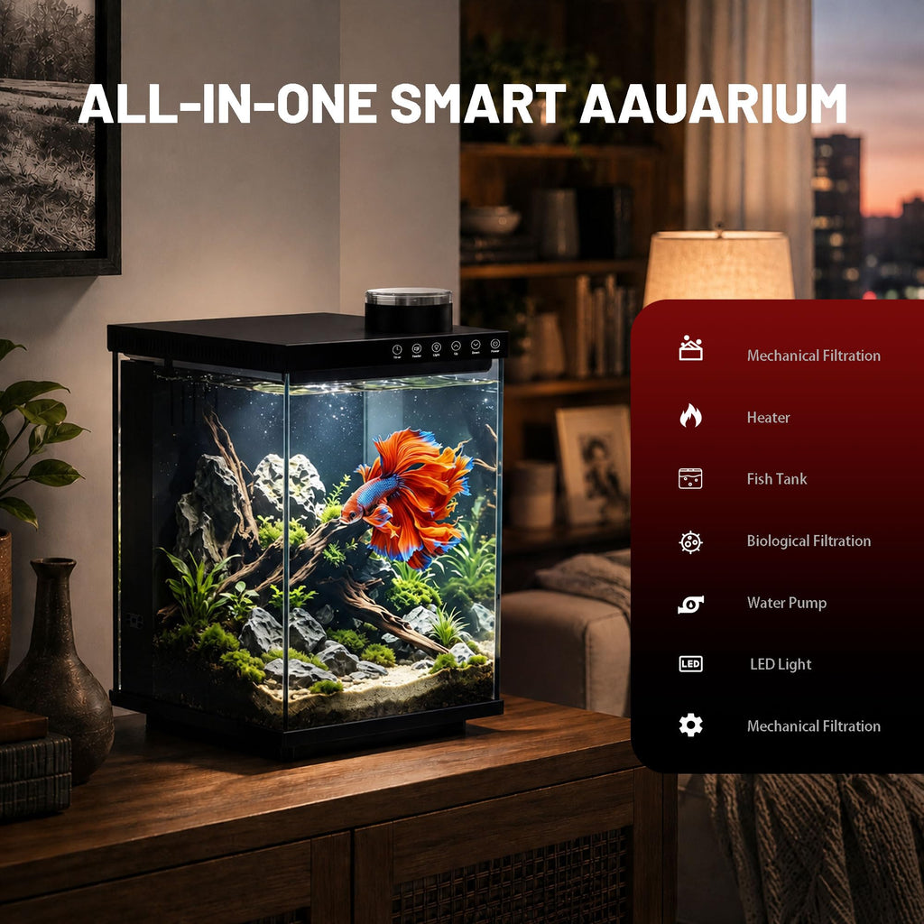 4 Gallon Ultra-Clear Glass Aquarium Kit with Auto Feeder W7192