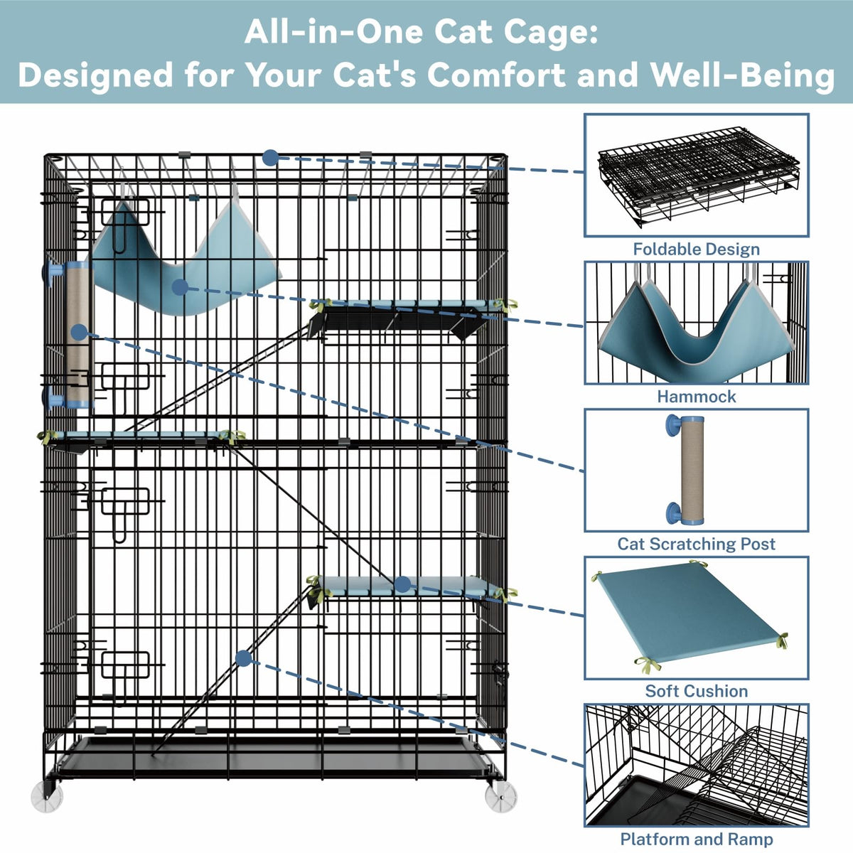4-Tier Cat Cage with Cushions Hammock Scratching Post L73110