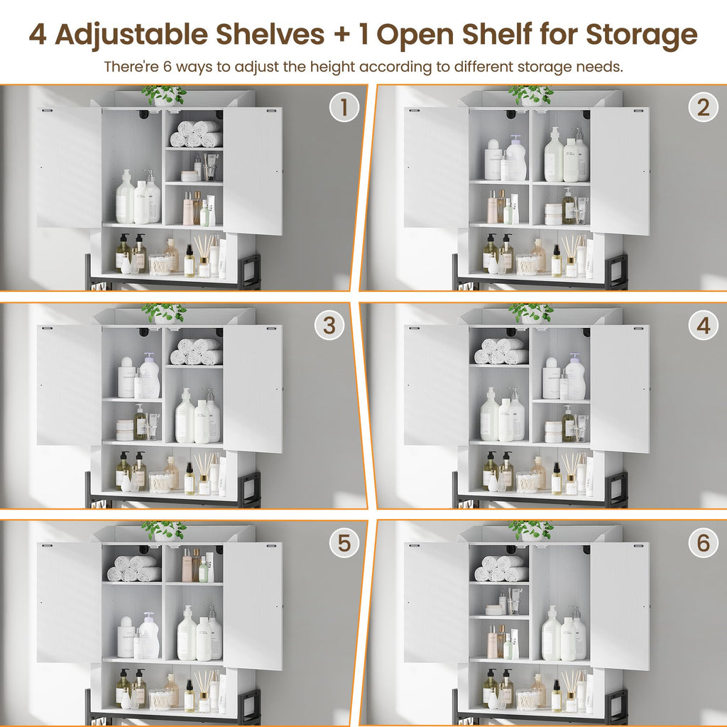 Over The Toilet Storage Cabinet with 2-Door & Metal Stand, White N524