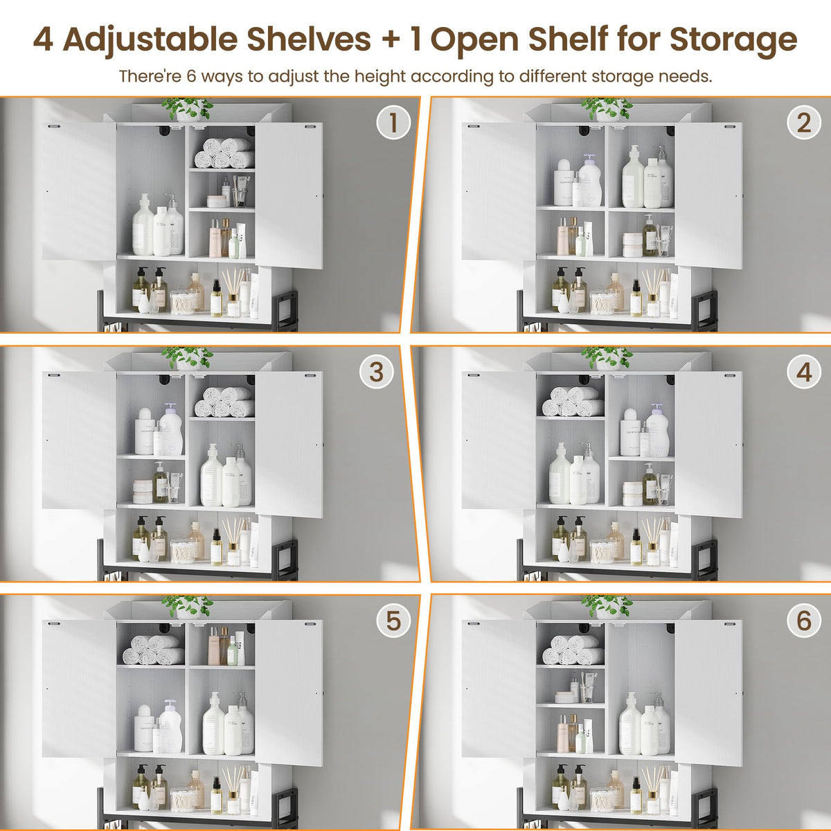 Over The Toilet Storage Cabinet with 2-Door & Metal Stand, White N524