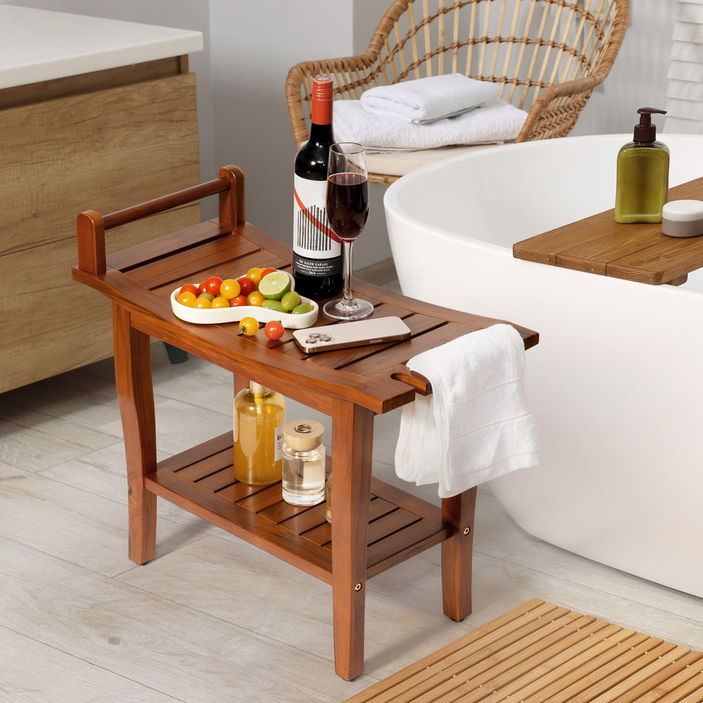 Teak Shower Bench with Shelf D48049