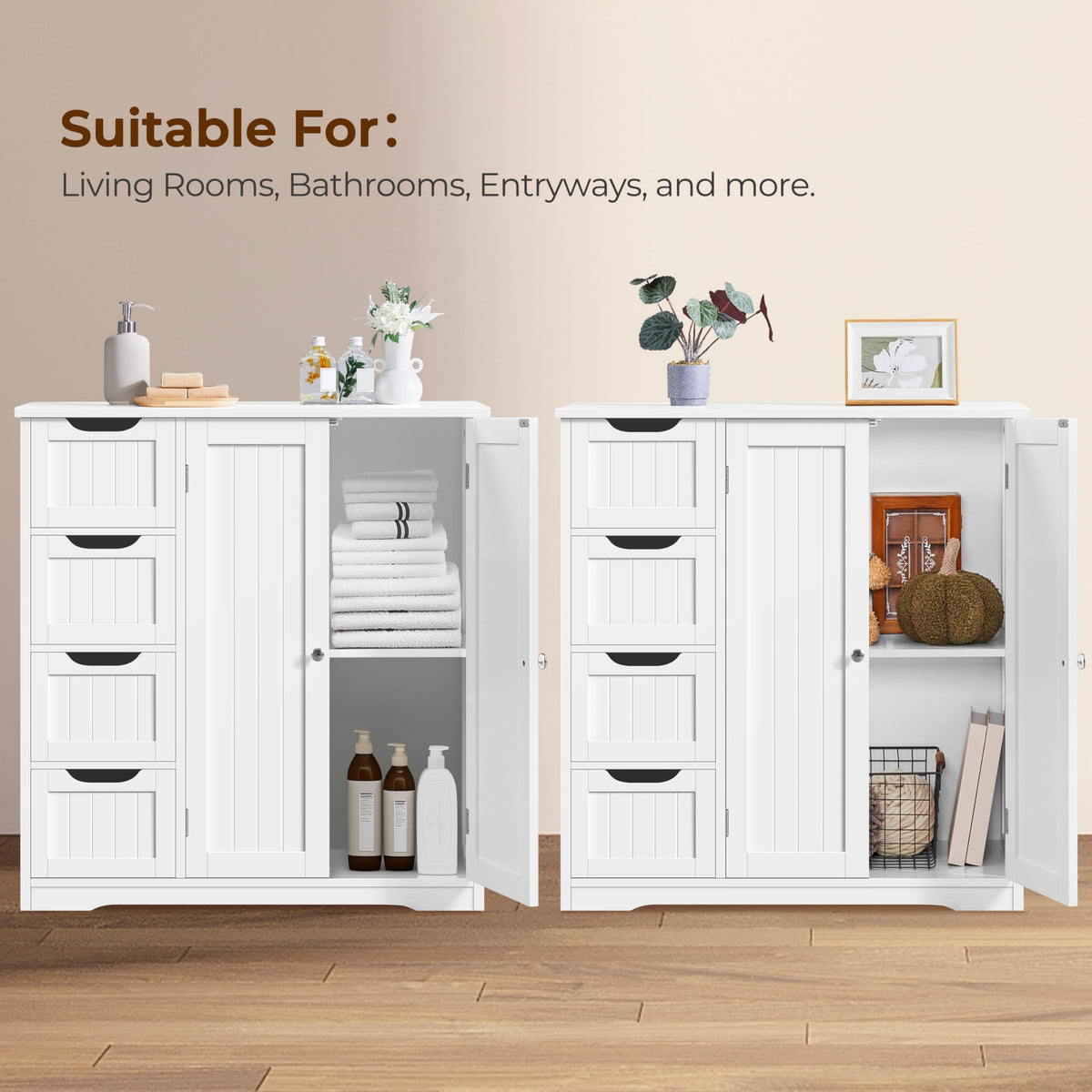 White 4 Drawer 2 Door Bathroom Storage Cabinet W311089
