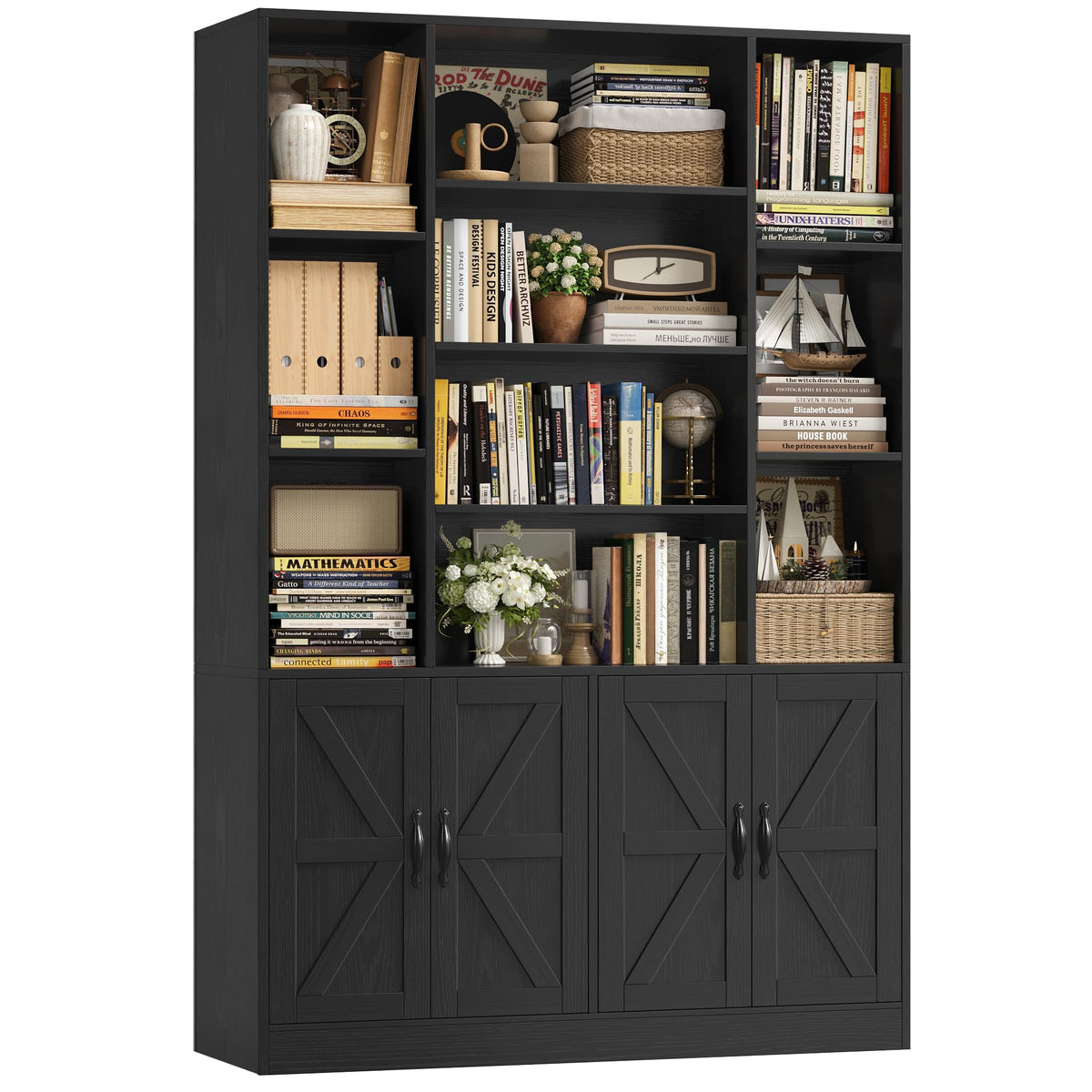 72" Tall Black Bookshelf with Storage S83161