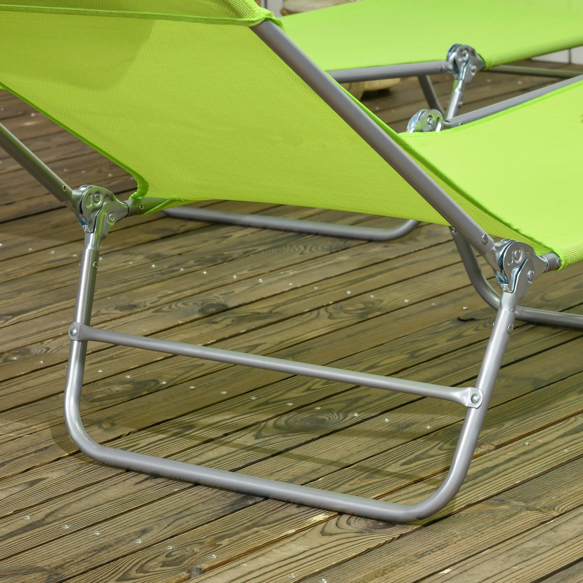 2 Piece Folding Chaise Lounge Chairs Reclining Back Green O5054